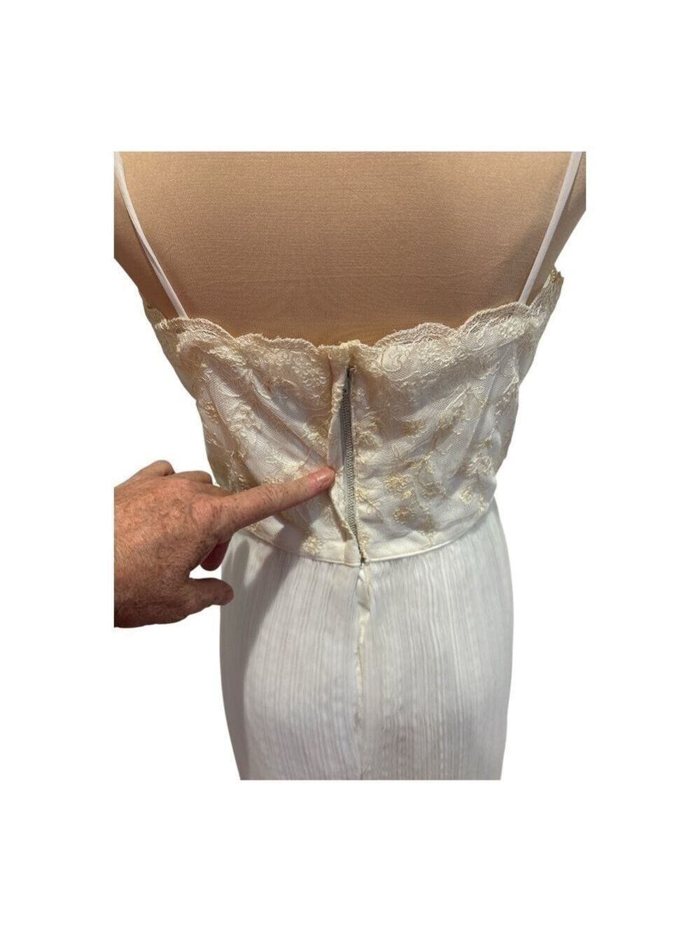 60s 2PC MAXI ETHEREAL WHITE DRESS W LACE BODICE MICRO PLEAT SKIRT & JACKET - Picture 15 of 17